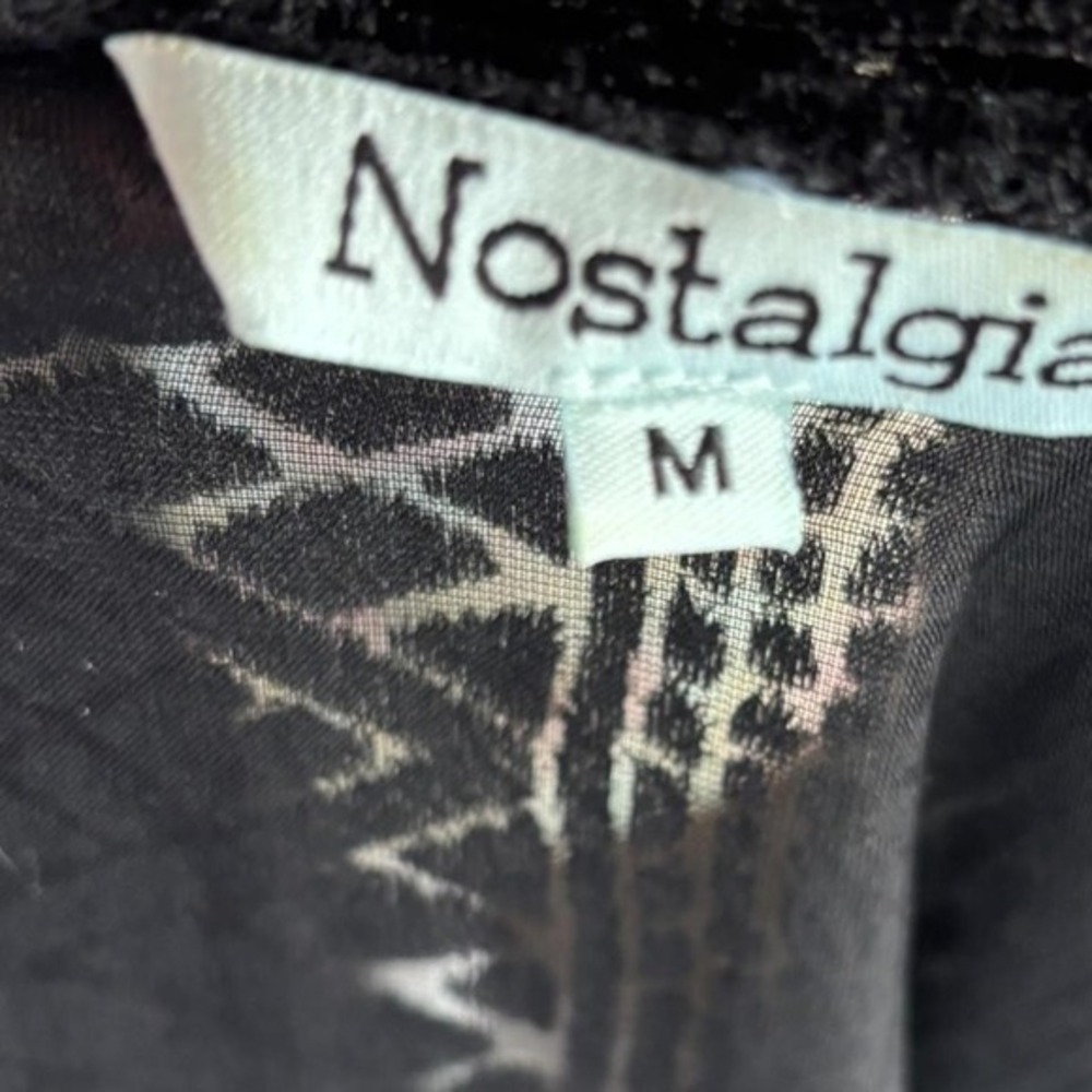 Nostalgia Black Velvet Burnout Lace Trim Kimono Cardigan Duster sz‎ M Whimsigoth - Picture 6 of 8